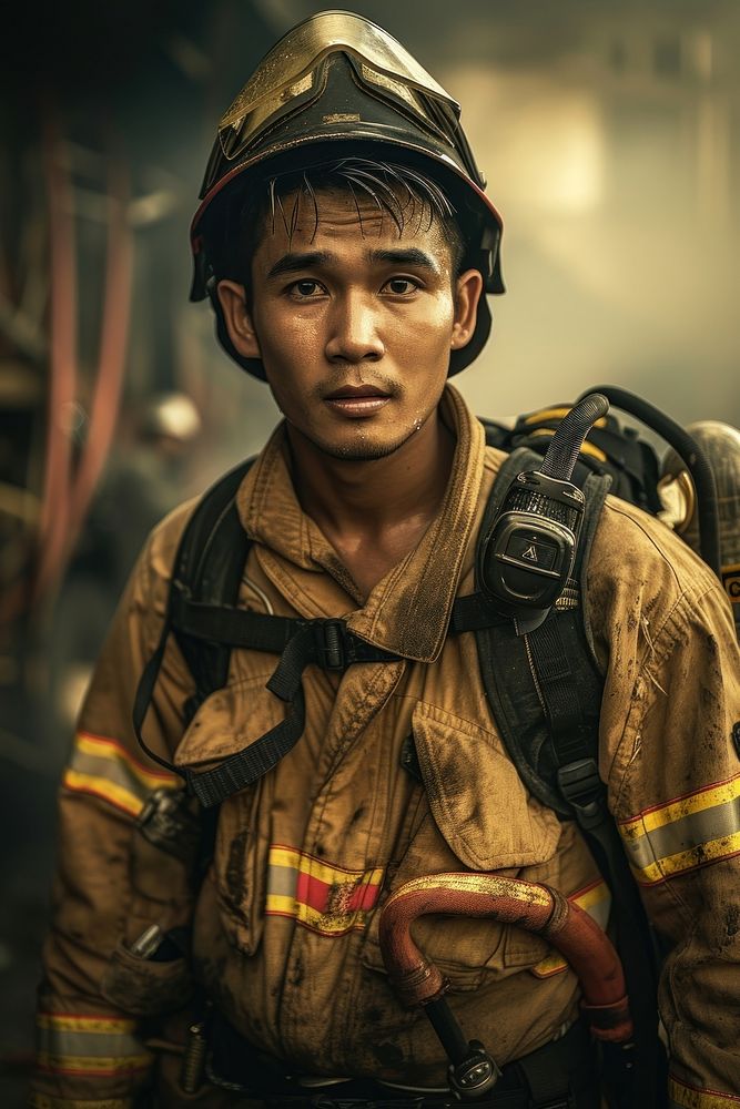 Filipino man firefighter architecture protection security.