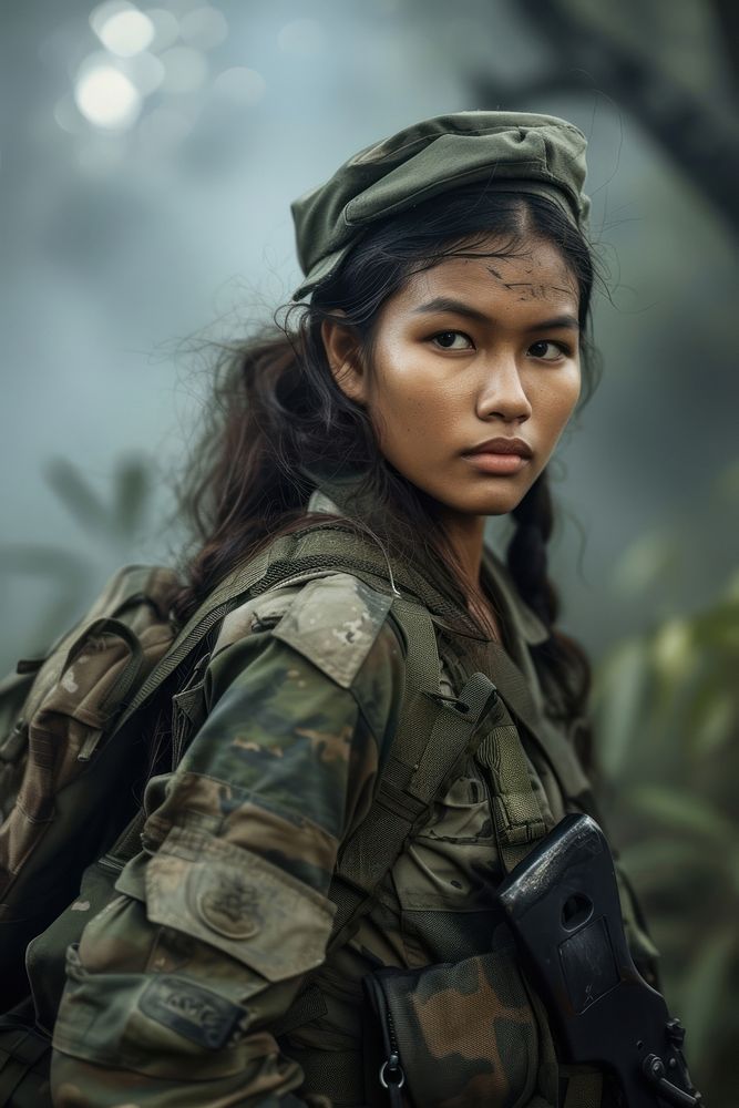 Indonesian woman soldier military adult army.