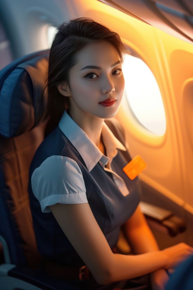 Thai woman flight attendant vehicle adult transportation.