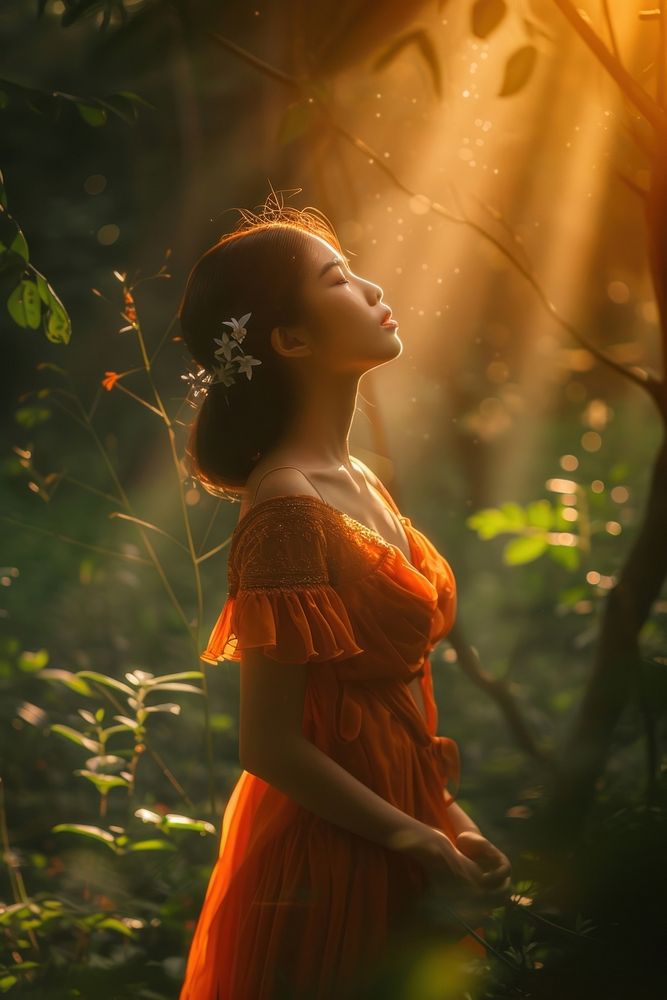 Thai woman photographer sunlight portrait outdoors.