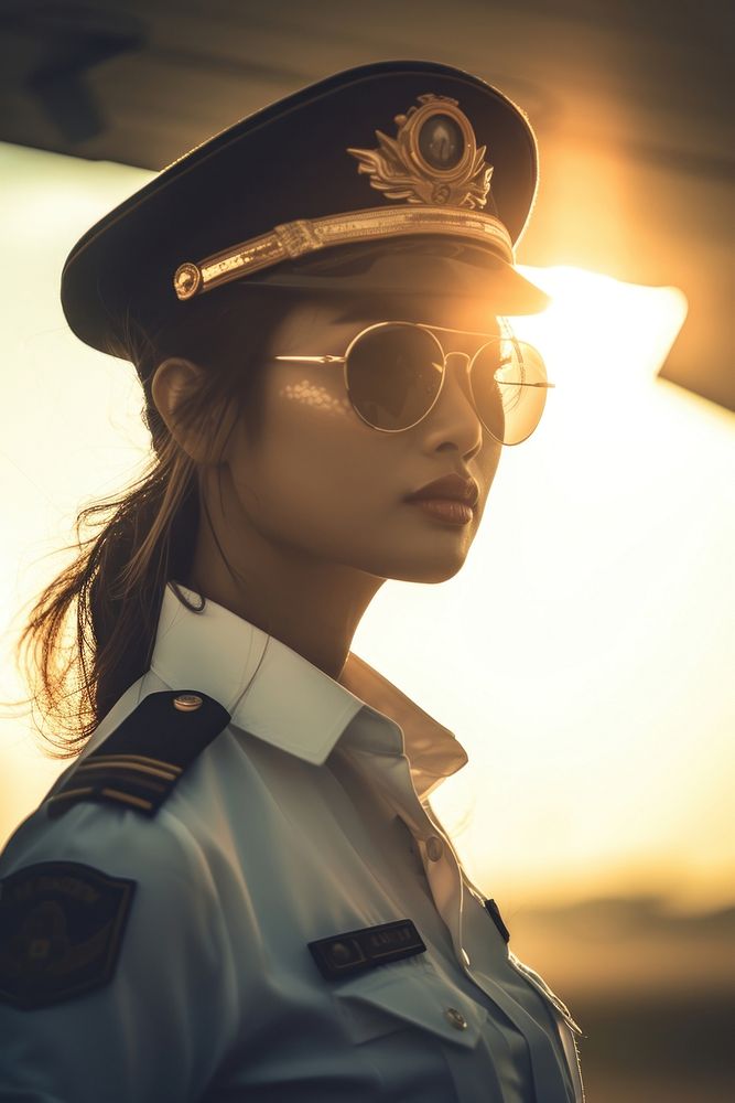 Thai woman pilot adult protection sunglasses.