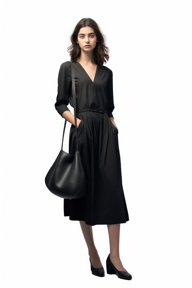 Wearing dress with bag footwear portrait handbag.