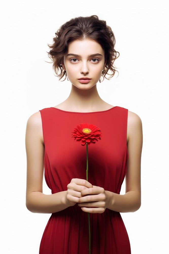 Wearing red dress with flower portrait fashion adult.