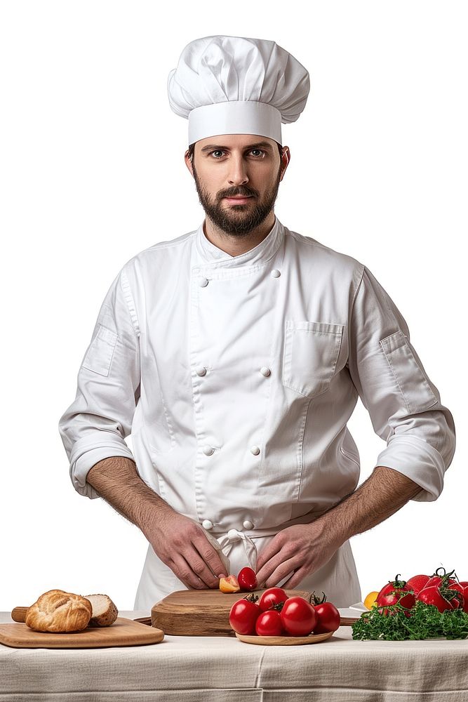 Chef adult food white background.