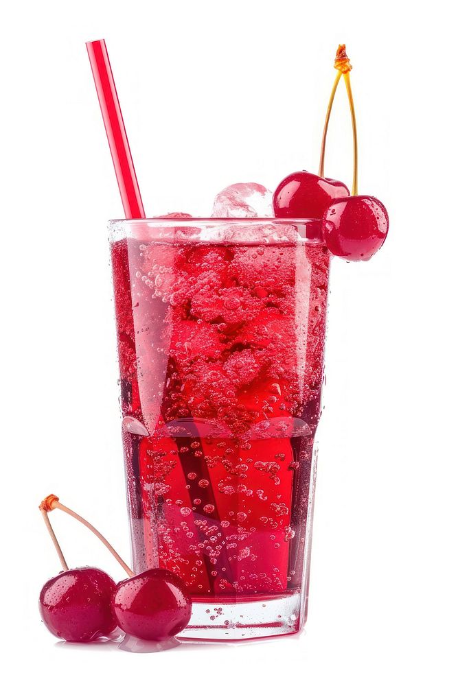 Photo of cherry soda cocktail fruit drink.