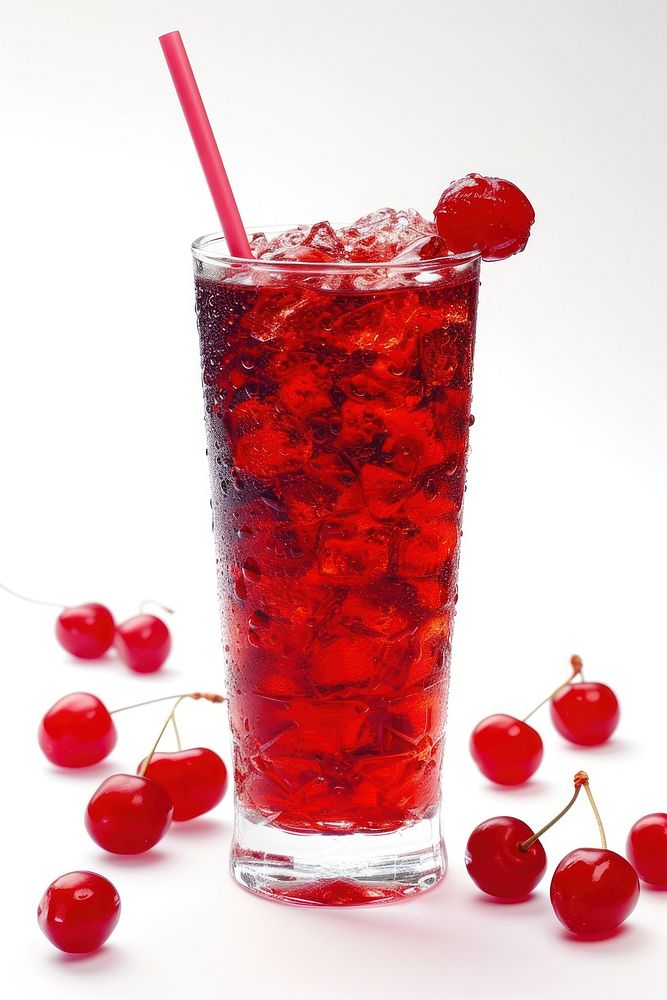Photo of cherry soda cocktail fruit drink.