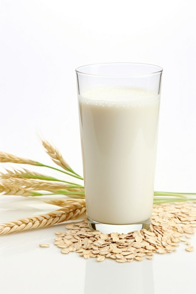 Oat milk in a glass dairy drink food.