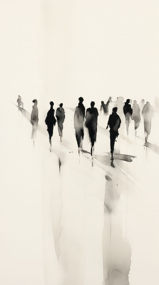 People walking silhouette white monochrome.