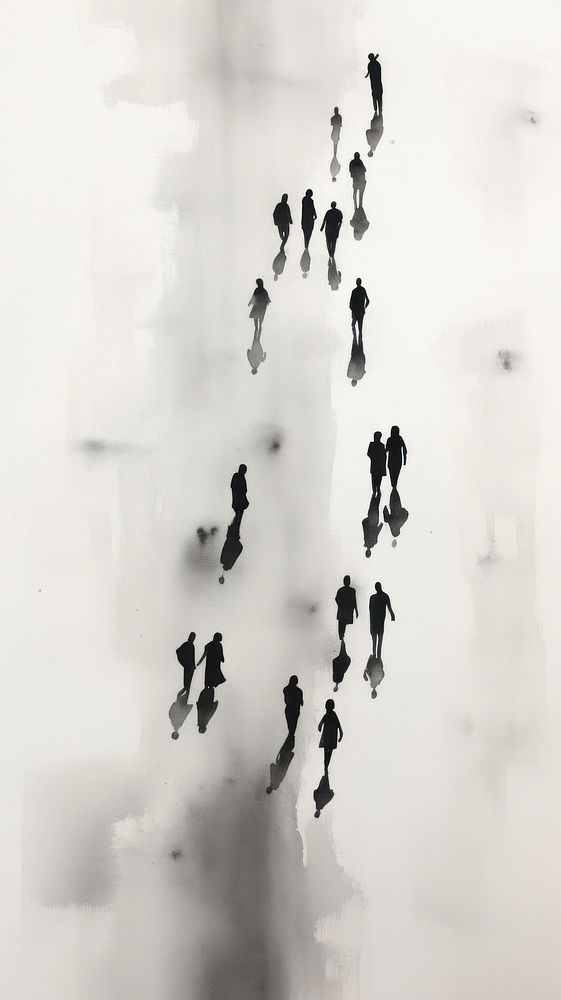 People walking top view silhouette outdoors drawing.