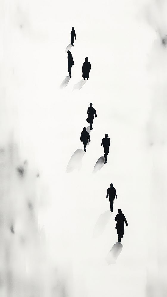 People walking top view silhouette outdoors animal.