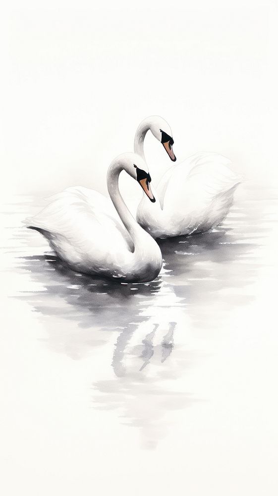 Two swans chinese ink animal white bird.