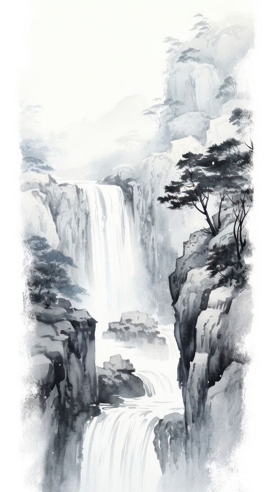 Waterfall outdoors painting drawing.