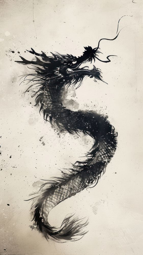Chinese dragon on sky drawing sketch text.