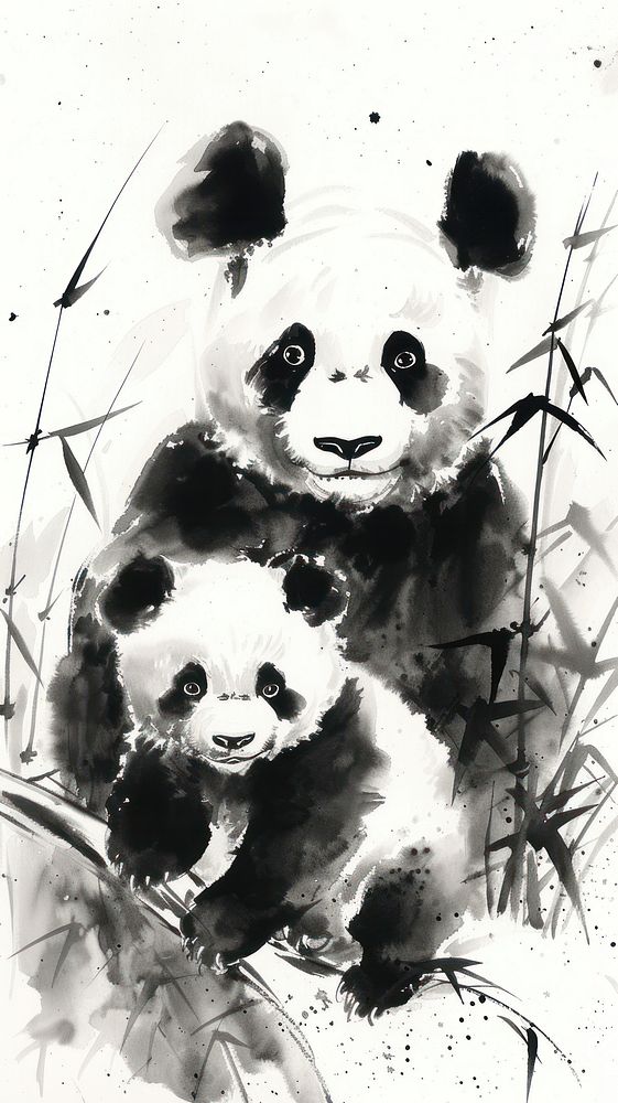 Panda and baby animal mammal bear.