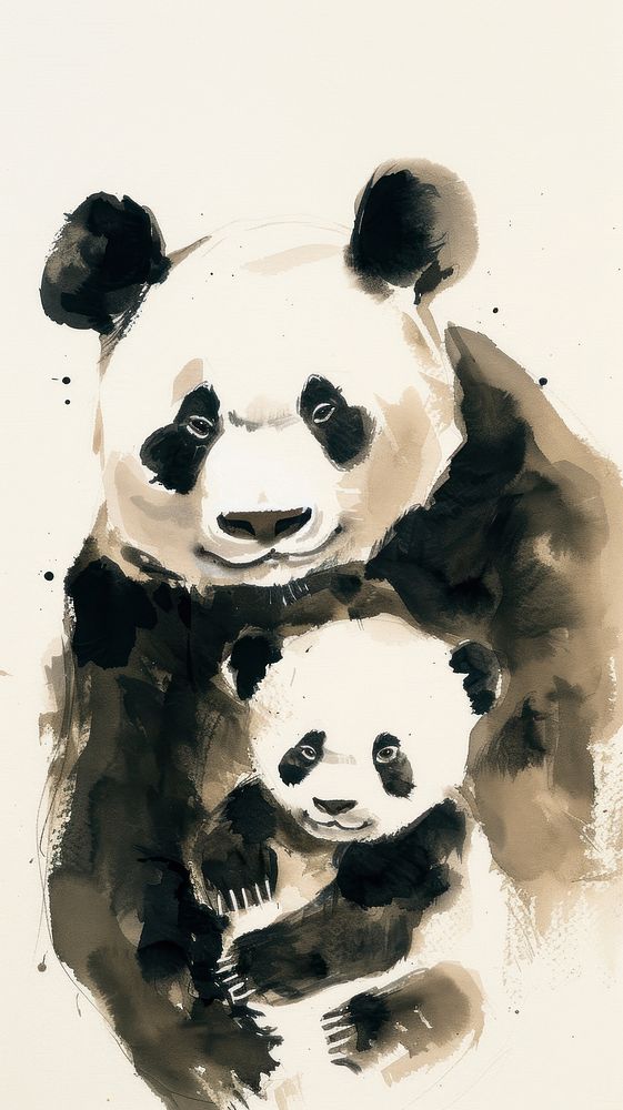 Panda and baby wildlife animal mammal.