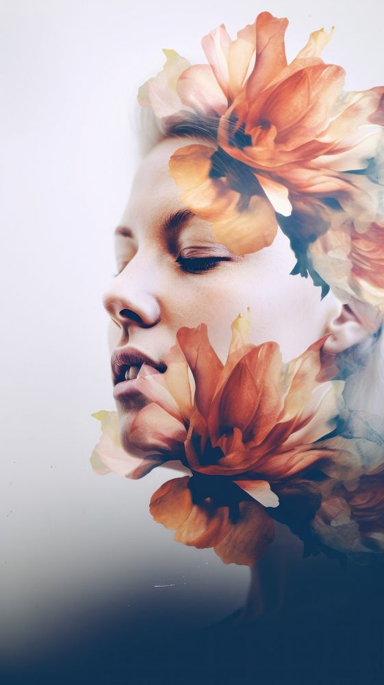 Photography of woman and floral wallpaper portrait flower petal.