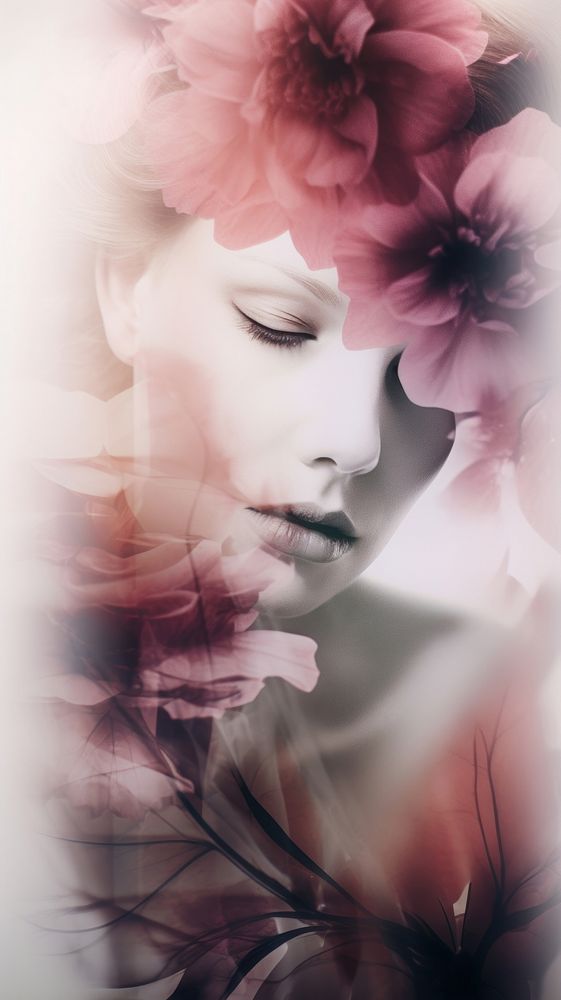 Photography of woman and floral wallpaper portrait flower petal.