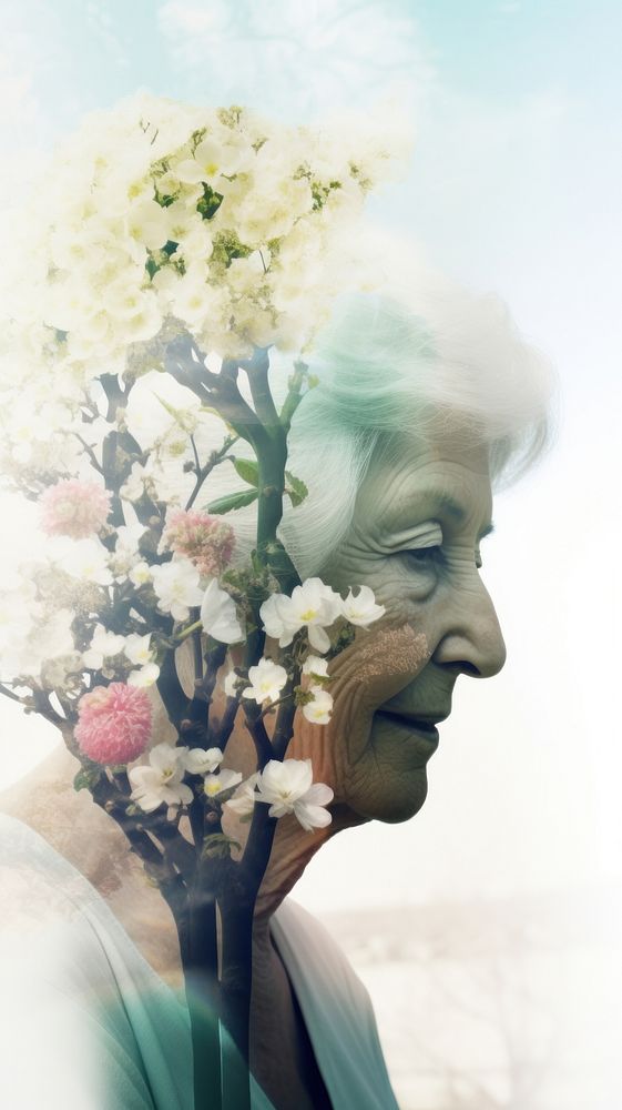 Photography of gardening senior woman wallpaper portrait outdoors blossom.
