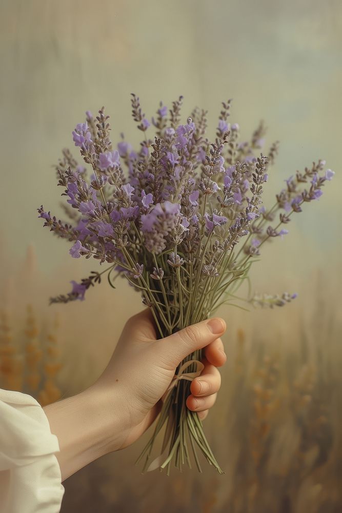 A delicate bouquet of lavenders held delicately in a hand blossom flower plant.