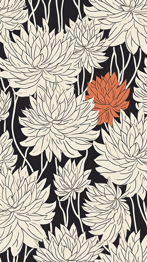 Stroke painting of dahlia wallpaper pattern plant art.