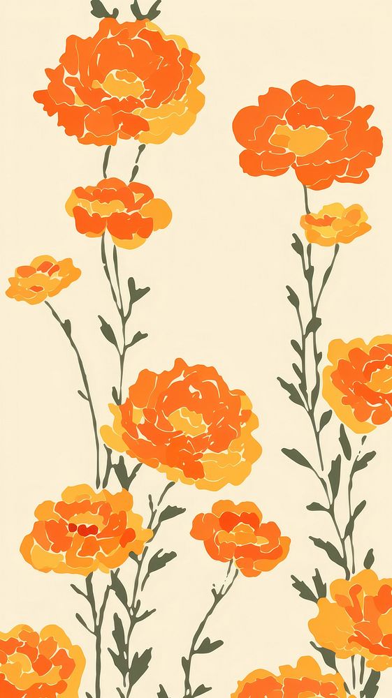 Stroke painting of marigold wallpaper pattern flower plant.