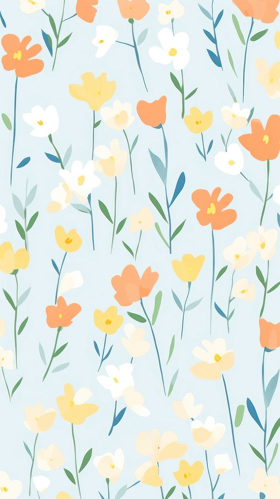 Stroke painting of spring flowers wallpaper pattern plant line.