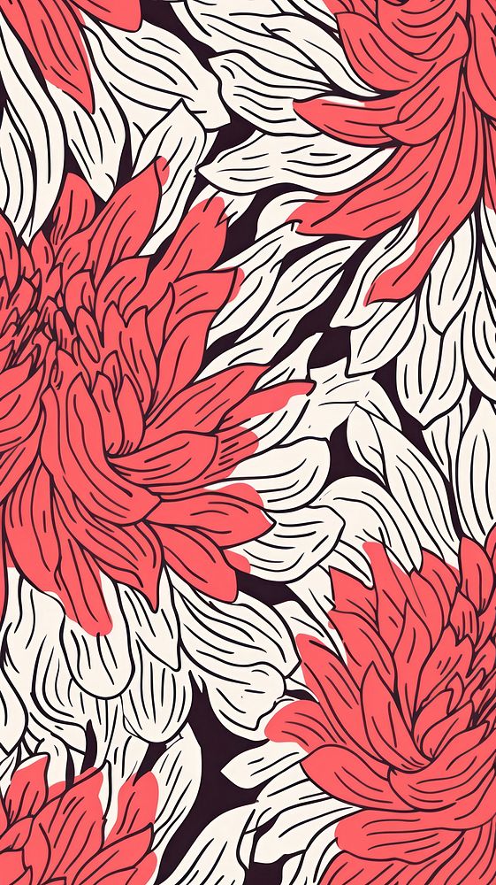 Stroke painting of dahlia wallpaper pattern line art.