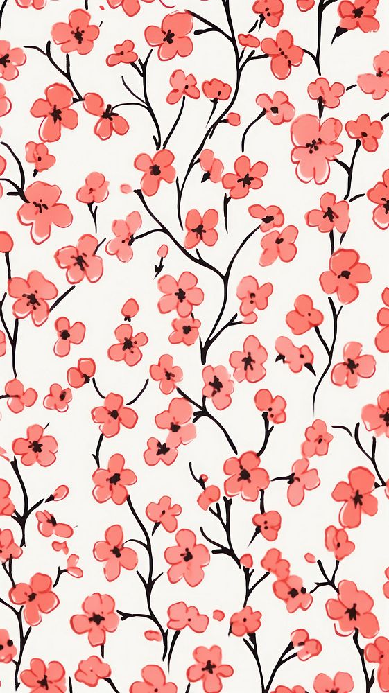 Stroke painting of cherry blossom wallpaper pattern flower plant.