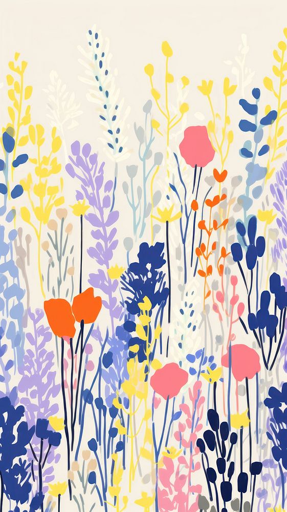 Stroke painting of flower field wallpaper pattern plant line.