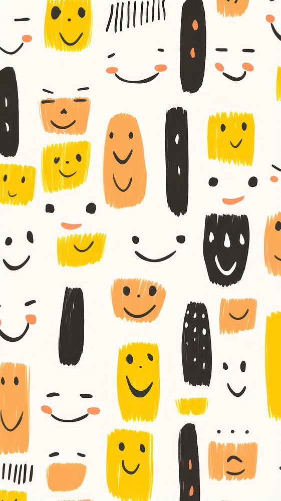 Stroke painting of smile face wallpaper pattern drawing line.