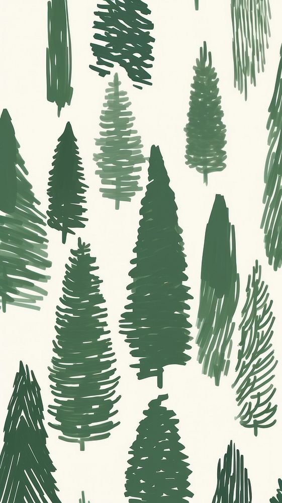 Stroke painting of pine tree wallpaper pattern plant line.