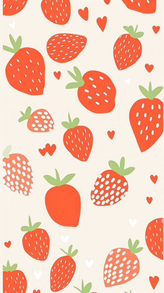 Stroke painting of strawberry wallpaper pattern fruit plant.