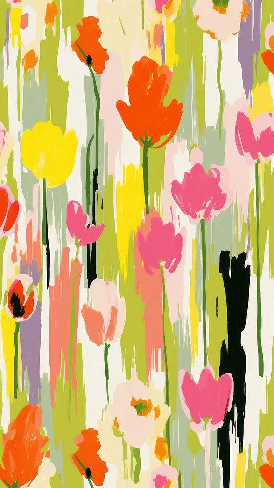 Stroke painting of spring flowers wallpaper pattern plant art.