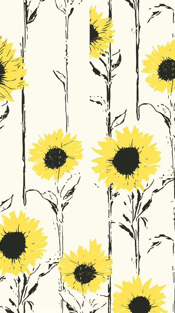 Stroke painting of sunflower wallpaper pattern plant line.