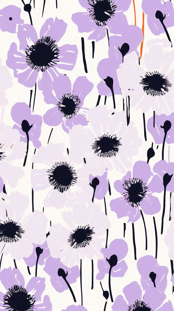 Stroke painting of anemone wallpaper pattern flower purple.