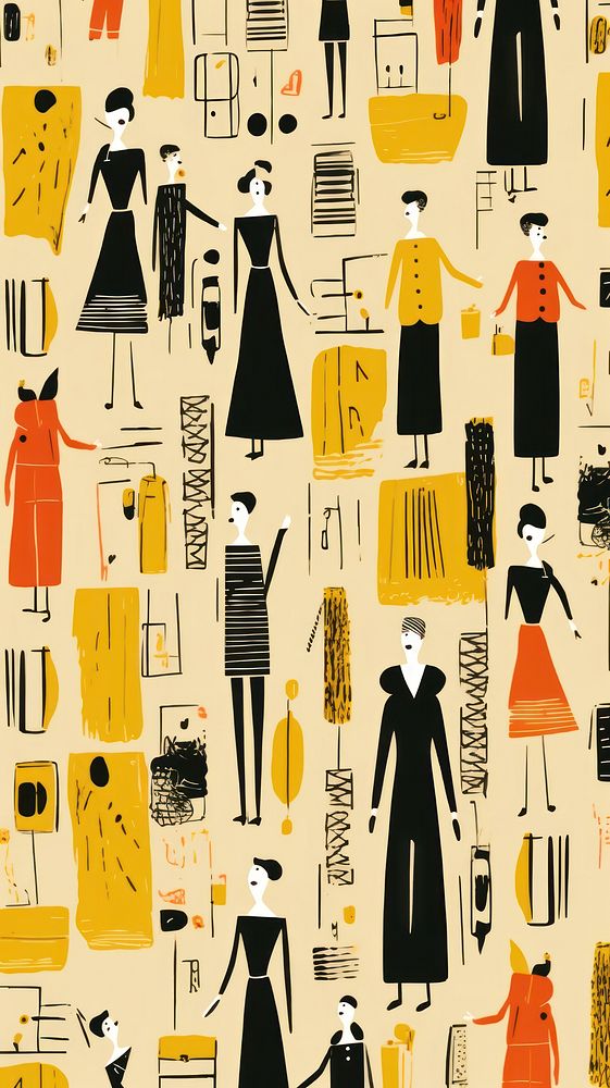 Stroke woman shopping wallpaper pattern collage adult.
