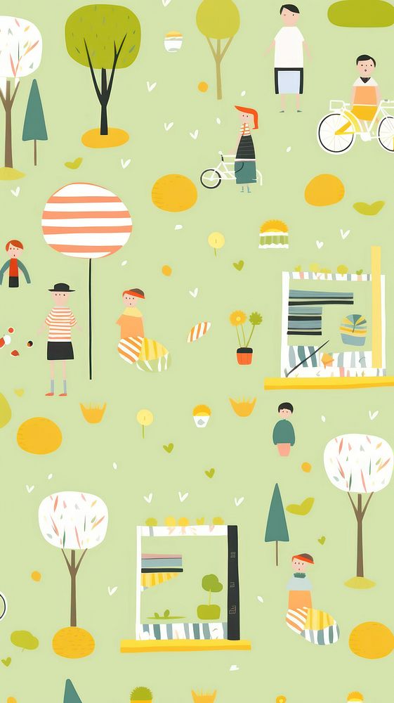 Picnic in the park wallpaper pattern plant line.