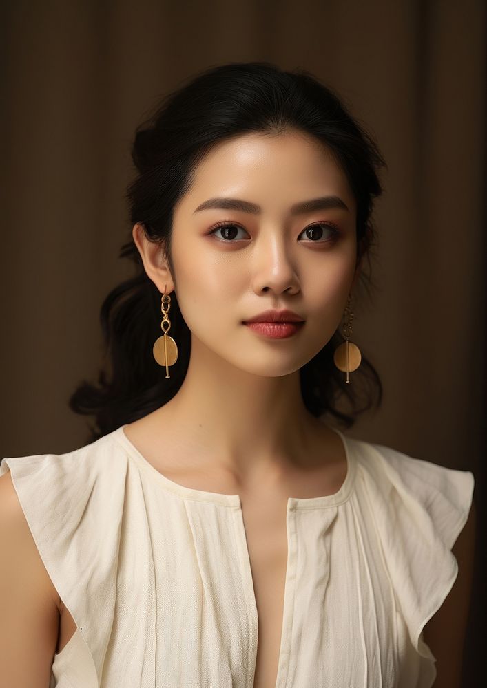 Singaporean woman south east asian portrait earring photo.
