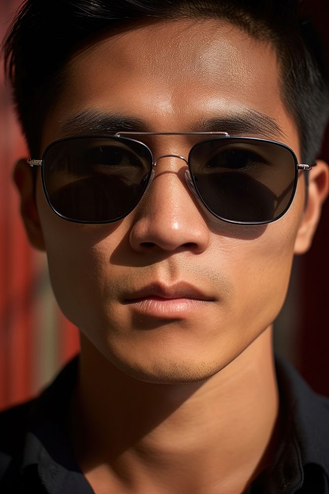 A Vietnamese man south east asian wear fashionable black sunglasses portrait eyebrow adult.