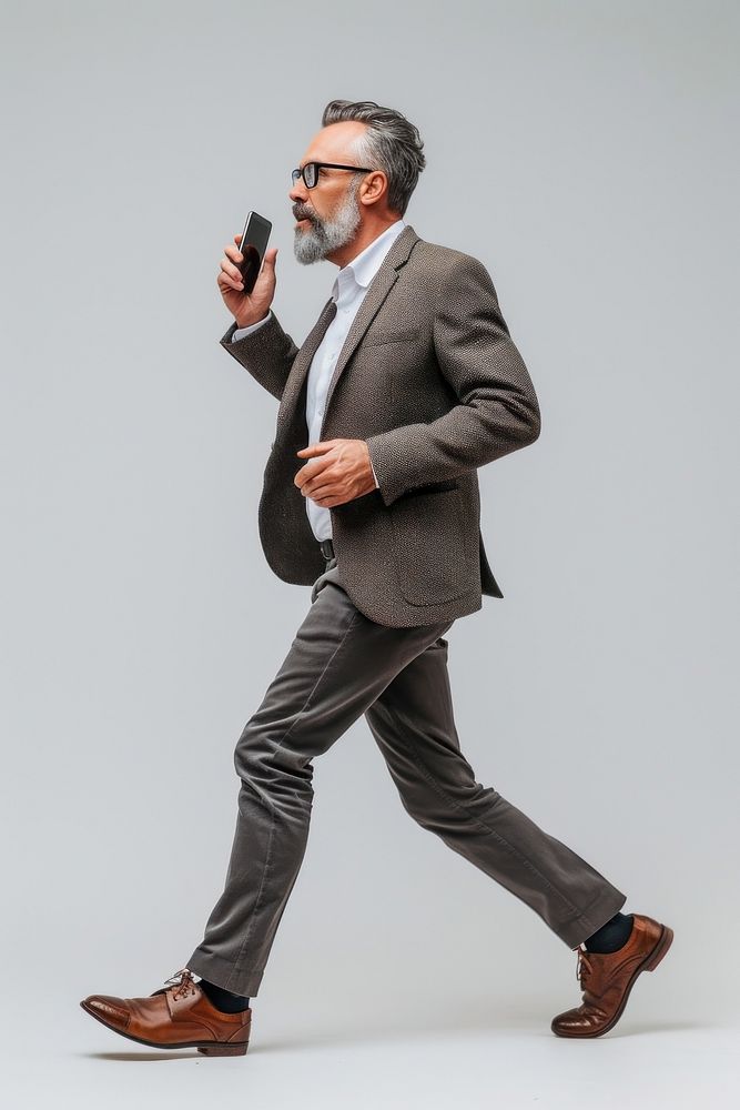 Caucacian middle age man footwear walking blazer.