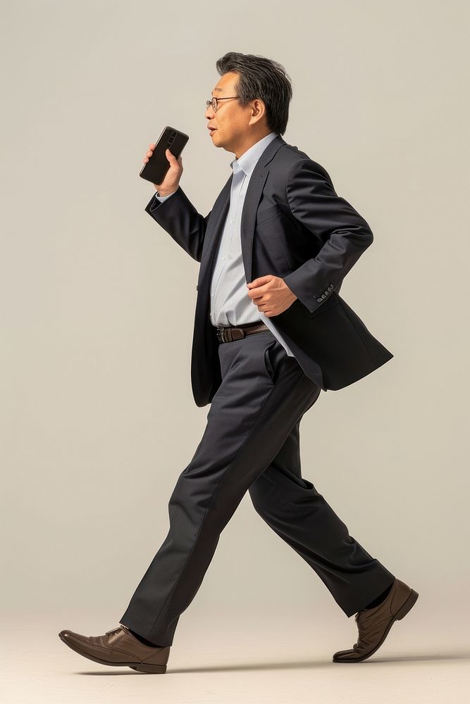 Japanese middle age man footwear walking tuxedo.