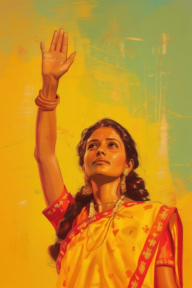 An Indian woman gracefully raising her hand art painting adult.