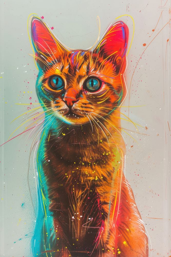 A cat with bright eyes painting drawing animal.