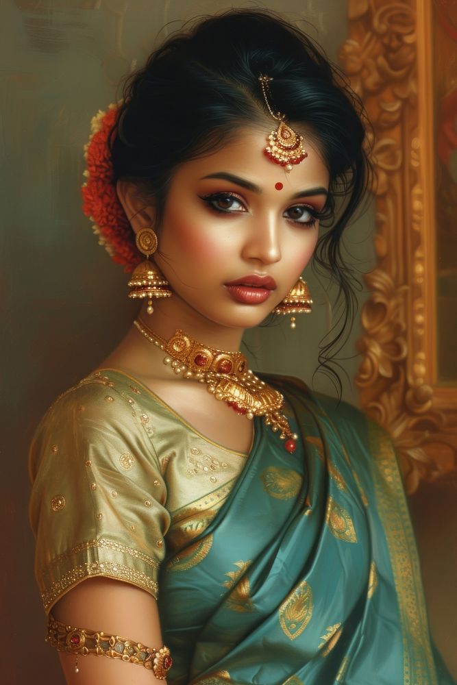 A young Indian woman model necklace portrait jewelry.