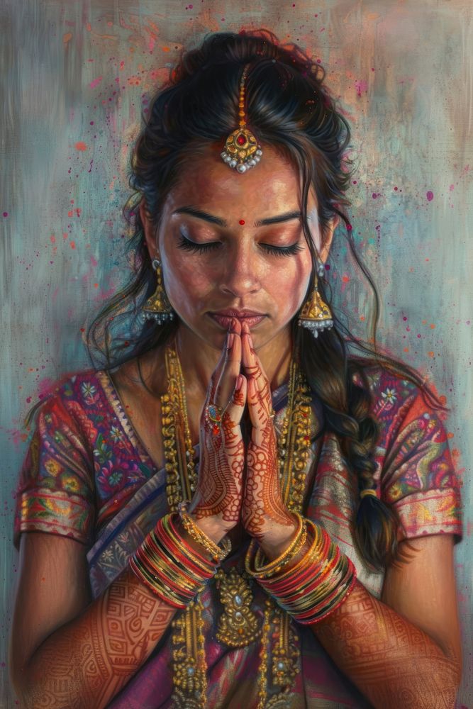 An Indian woman in prayer painting drawing adult.