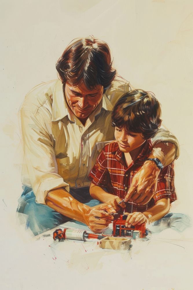 A father and son painting art drawing.