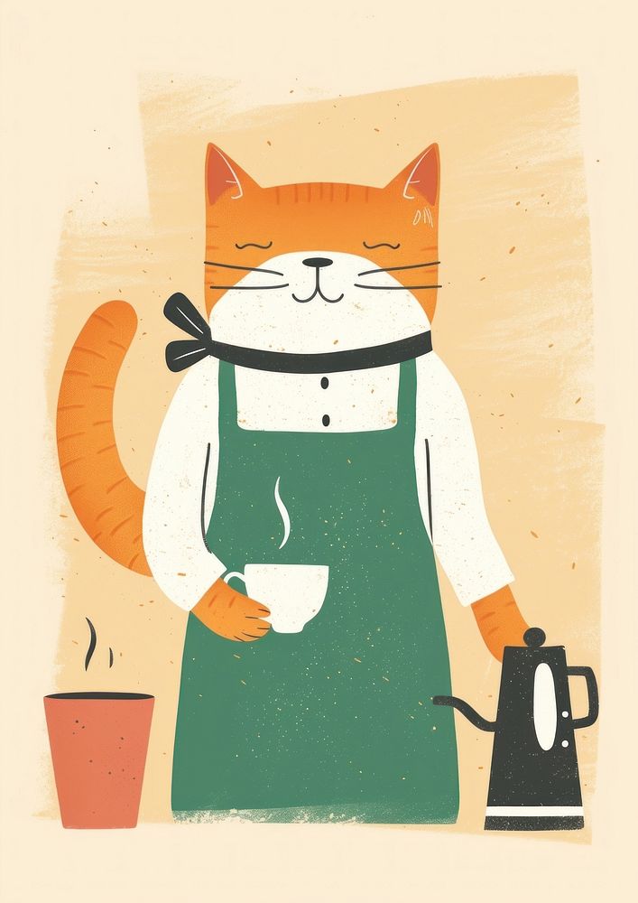 A barista cat in person character cartoon coffee carnivora.