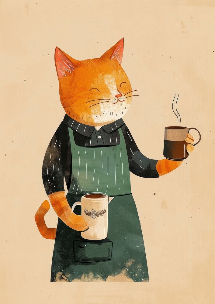 Barista cat in person character coffee mammal cup.