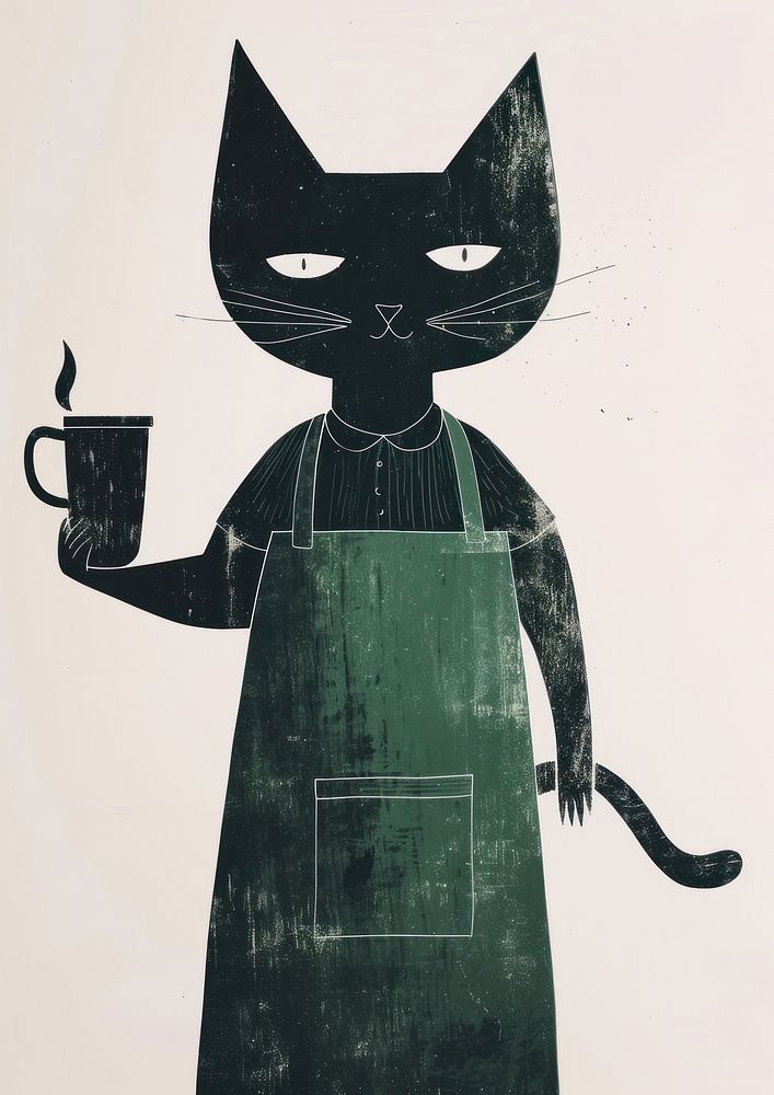 Barista cat in person character mammal art cup.