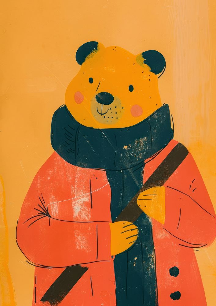 A musician bear in person character art painting cartoon.
